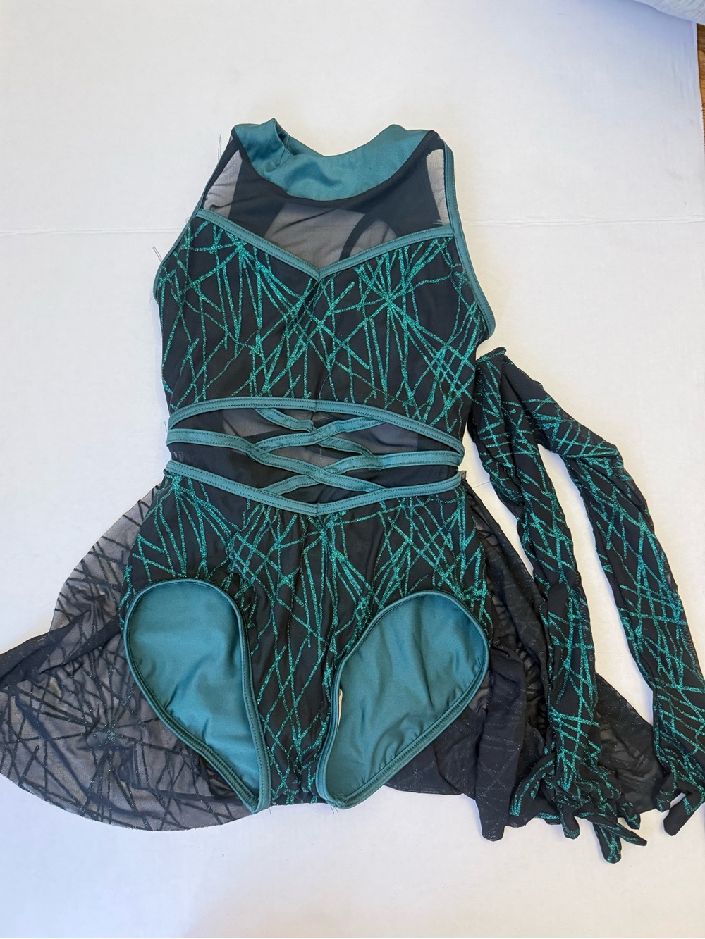 Weissman Elite Glitter Mesh Skirted Dance Leotard Emerald Green Costume - Picture 4 of 13
